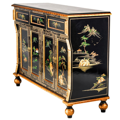 Red Lantern Artisan Crafted Black Lacquer Sideboard - Landscape