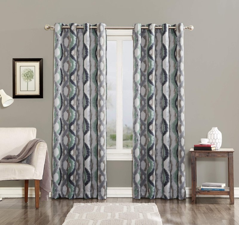 Sun Zero Burbank Watercolor Ogee Energy Efficient Grommet Curtain Panel, 54" x 84", Linen