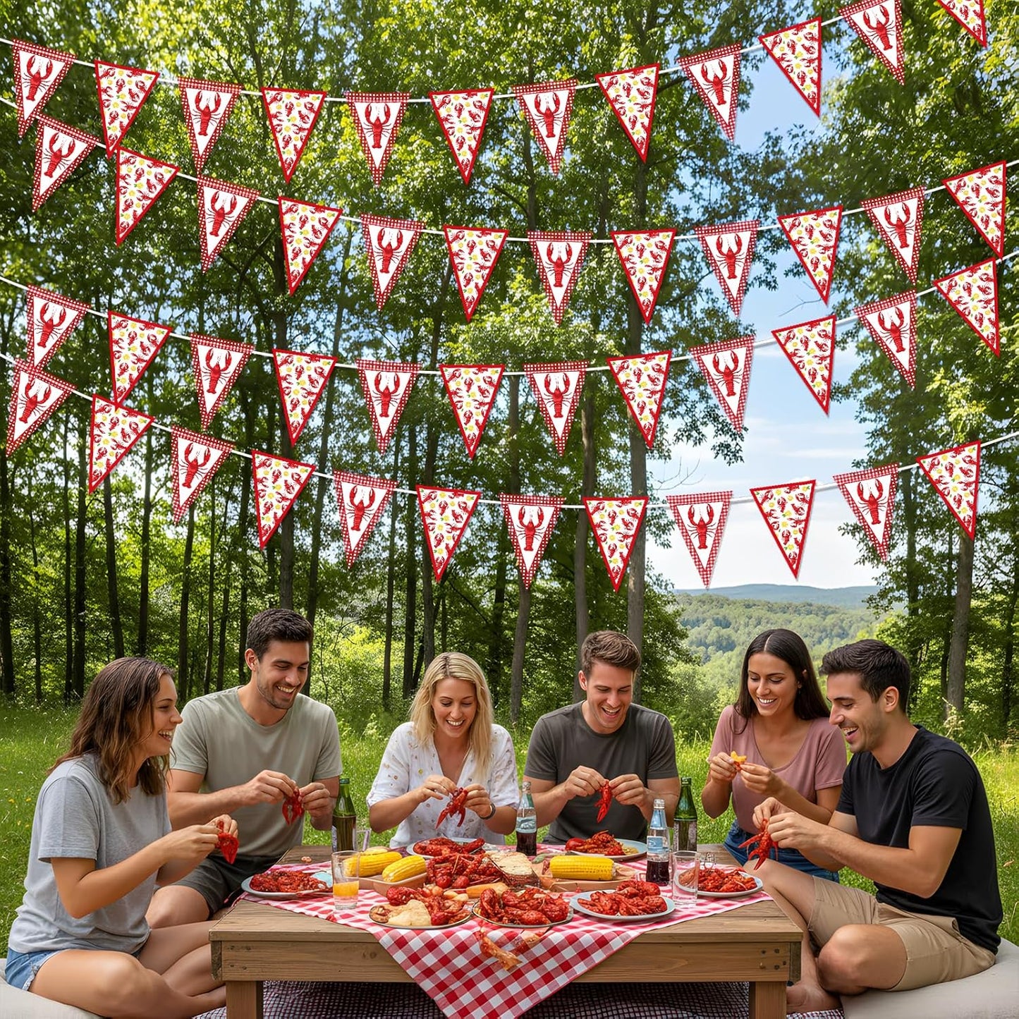 5PCS Summer Gameza Crawfish Boil Party Decorations, Crawfish Pre Strung Pennant Banners Table Birthday Decoration