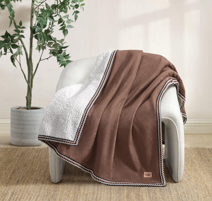 UGG Braid Reversible Throw Blanket – Ultra Soft Throw with Faux Suede and UGGFluff, Cozy Accent for Bedroom or Living Room Decor, Birthday Gifts for Women (Brown, Throw - 50" x 70")