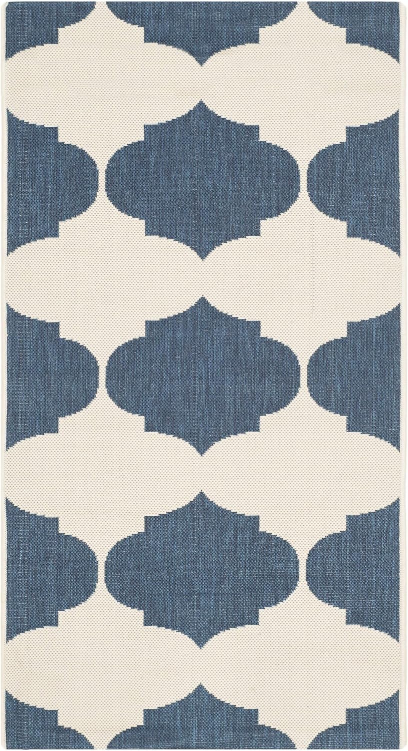 SAFAVIEH Courtyard Collection Accent Rug, 2' x 3'7", Beige & Navy, Non-Shedding, Easy Care Indoor/Outdoor