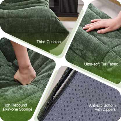 Bean Bag Chairs for Adults Giant Bean Bag Chair Memory Foam BeanBag Chair Bean Bag Sofa with Filler Faux Fur Fireside Beanbags Lazy Sofa for Living Room Bedroom Office (Green Chenille, 3-Seater)