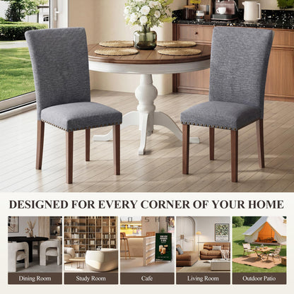 COLAMY Upholstered Parsons Dining Chairs Set of 4, Fabric Dining Room Kitchen Side Chair with Nailhead Trim and Wood Legs - Dark Grey