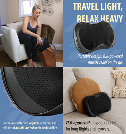 Zyllion Shiatsu Back and Neck Massager with Heat (FSA HSA Eligible) 3D Kneading 8-Node Electric Deep Tissue Massage Pillow for Muscle Pain Relief, Arthritis, Sciatica on Shoulder, Leg, Foot ZMA-25
