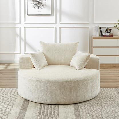 KEIKI 55" Chenille Accent Chair, Sponge Barrel Chairs Upholstered Round Sofa, Single Couch Armchair for Living Room, Beige