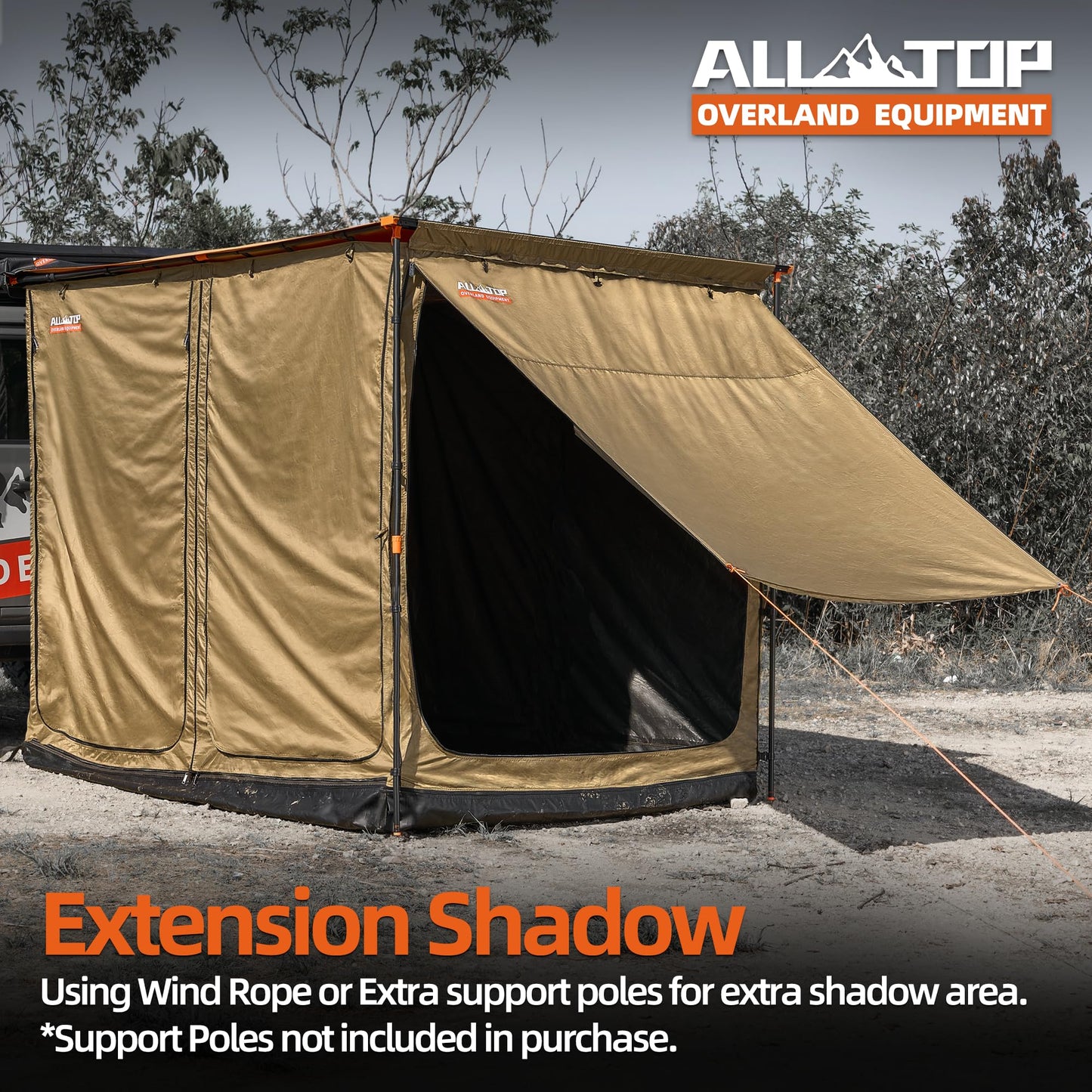 ALL-TOP Awning Room with Floor 8.2' x 10' Rip-Stop 210D Oxford Awning Tent with Bug-Resistance Mesh, Waterproof Sun Shelter for Overland, Camping(Black Coating, Room Only)