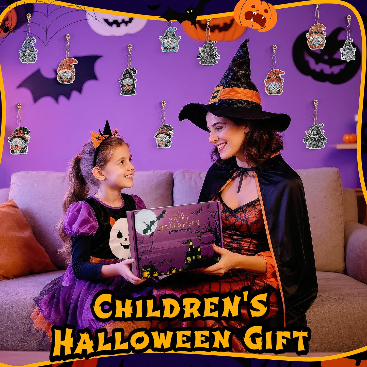 Halloween Diamond Painting Advent Calendar 2026, Unique Gnomes Advent Calendar 24 Days, DIY Crafts Diamond Art Calendar, Keychains, Trick or Treat, Surprise Halloween Gifts for Girls, Kids, Women, Adult (Purple Box)