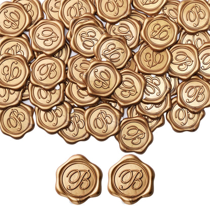 Yoption Initial Alphabet B Adhesive Wax Seal Stickers, 50 Pack Letter Wax Seal Stickers Envelope Seal Stickers Envelope Seals Self Adhesive Gold Stickers for Wedding Party Birthday Christmas (B)