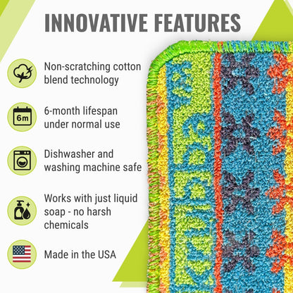 Wet-it! Skrubba 6-Pack Reusable Dish Scrubbers – Non-Scratch Scouring Pads for Kitchen & Household – Eco-Friendly, Dishwasher Safe Scrub Sponges for Dishes, Pots & Pans (Vogue)