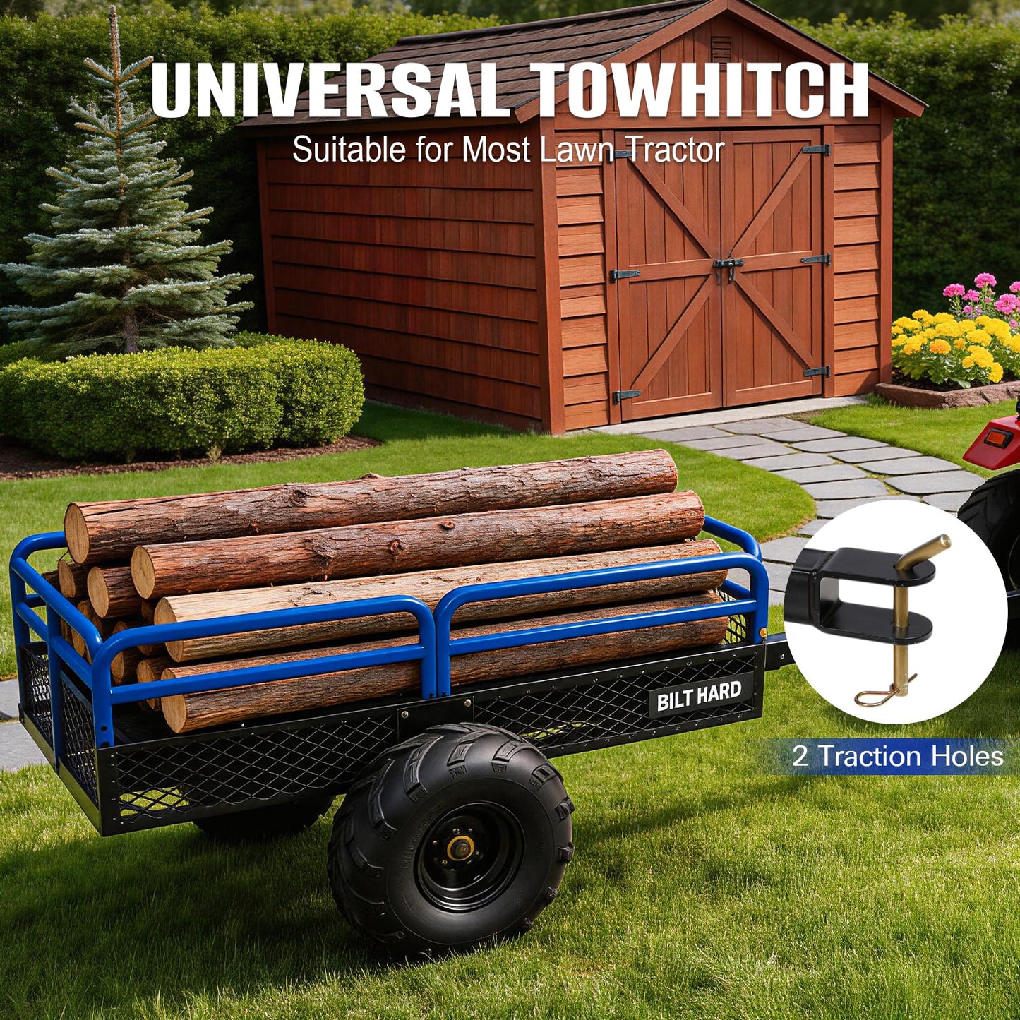 BILT HARD Heavy Duty 1500 lbs Capacity ATV Dump Cart, 11 Cu.Ft Tow Behind Garden Trailer, Pull Behind Yard Dump Trailer for Mowers, Tractor, ATVs
