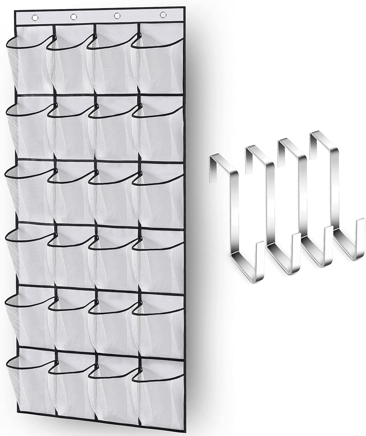24 MISSLO Over The Door Shoe Organizer Large Mesh Pockets, White