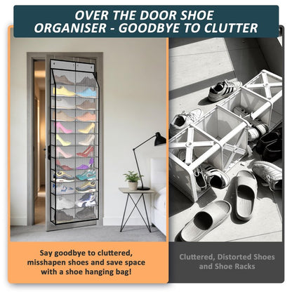 Kotkn 24-Pair Over Door Shoe Organizer for Family & Kids, Double Sided | Hanging Storage for Sneakers, Boots, Toys & Room Organization-Graphite Gray