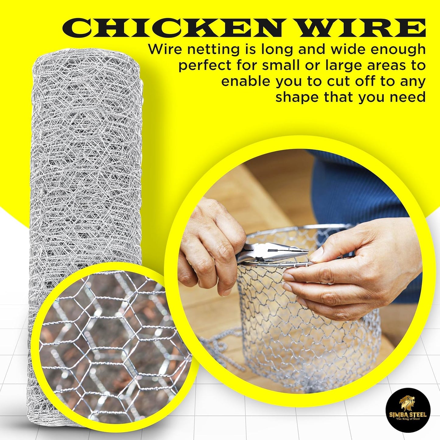12 100 1 20GA 12 100) Chicken Wire in x FT x Mesh x | Poultry Wire Netting | Hot Dipped Galvanised | Hexagonal