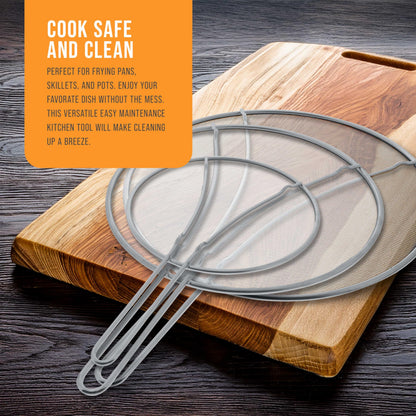U.S. Kitchen Supply Set of 3 Stainless Steel Splatter Screen - 13", 11.5" & 9.5" Sizes - Fine Mesh Splatter Screen with Resting Feet Set, Grease Guard for Kitchen Pots and Pans