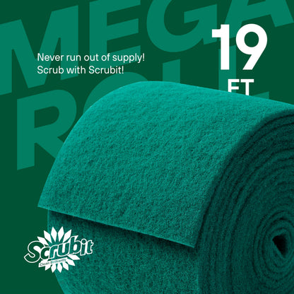 SCRUBIT Scouring Pad Roll - 19 FT Green scrubbing Pads Roll - Non Scratch Dish Washing Scrubbers - Abrasive and Heavy Duty Pot Scrubber Roll for Kitchen, Pots, Pans, Oven, and Grill 19 FT X 6" x0.3"