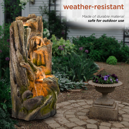 Alpine Corporation WIN1520 59" Indoor/Outdoor Floor 5-Tiered Tree Bark Water Fountain, Cascading Mossy Wood Waterfall Feature for Garden, Patio, and Yard, Brown