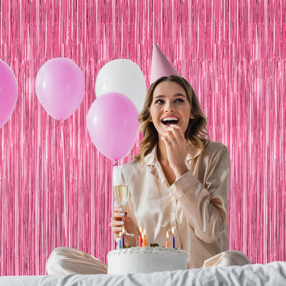 Skiennix Pink Backdrop - 8 Pack Metallic Foil Curtains for Birthday & Valentine's Day | 3.28 FT x 7.05 FT