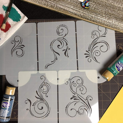 Designer Stencils C480 Five Scroll Cake Stencil Set, Beige/Semi-Transparent