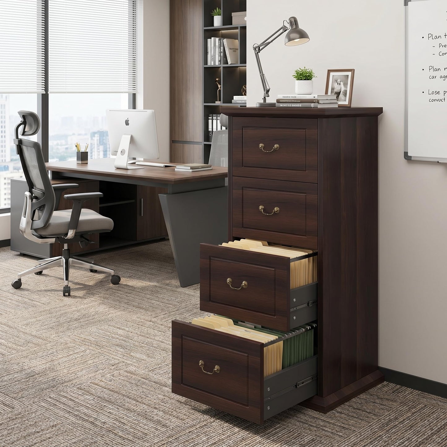 Tribesigns Wooden 4-Drawer File Cabinet with Adjustable Hanging Bar,Vertical File Cabinet for Letter/Legal/A4/F4 Size,Tall Filing Cabinet for Home Office,Walnut