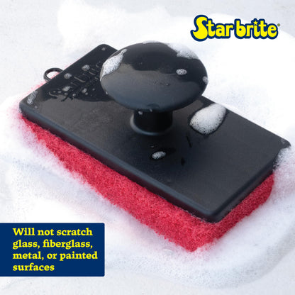 STAR BRITE All-Purpose Medium (Red) Scrubber Pad - Available in Medium, Fine & Coarse Textures with Ergonomic Handle for Boats, Teak, and Outdoor Cleaning (040021P)