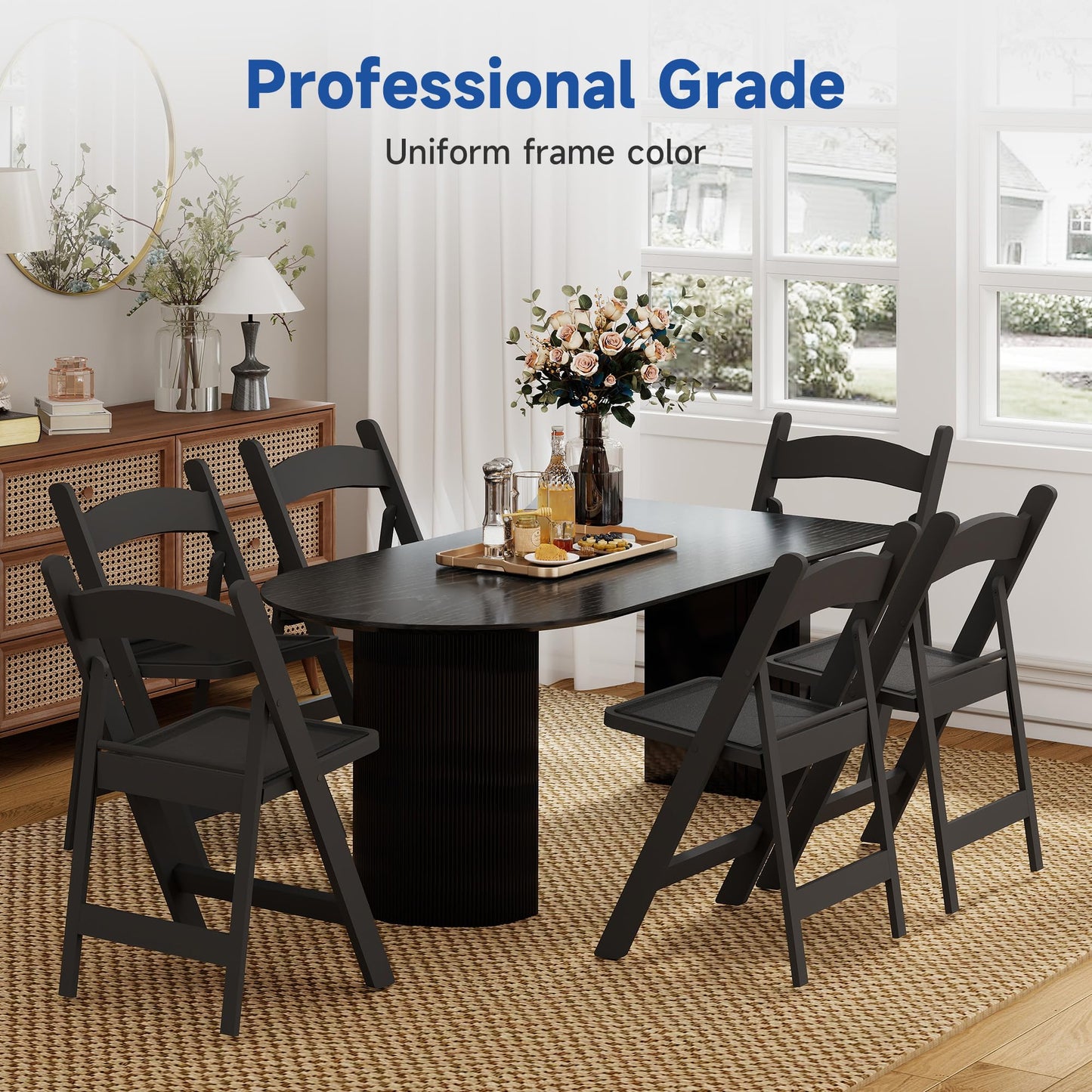 Winlice Black Resin Folding Chairs - Stackable Chairs with Padded Seats, 800LB Weight Capacity Comfortable Chair - Indoor/Outdoor Folding Chairs for Events - Lightweight Foldable Chairs (10 Pack)