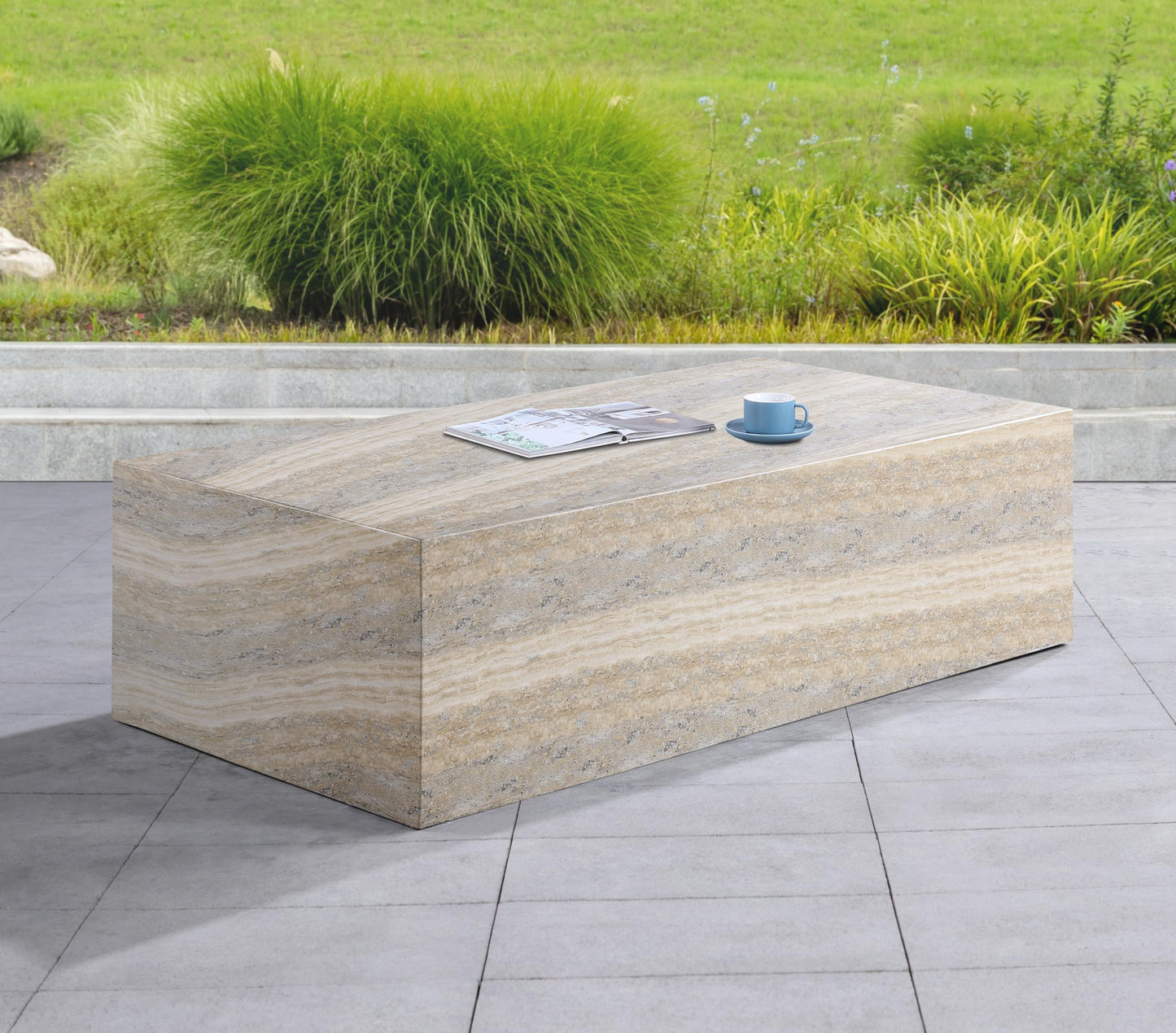 Meridian Furniture Piazza Travertine Finish Concrete Indoor/Outdoor Coffee Table