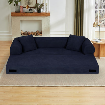 4-in-1 Folding Loveseat Convertible Sleeper Sofa Bed, 80" Oversized Corduroy Upholstered Cloud Love Seat DIY Combination Modular Sofa,Folding Mattress Couch for Living Room Bedroom