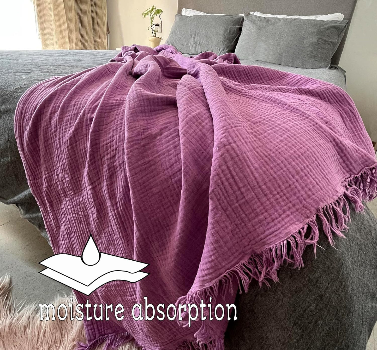 KyraHome 100% 60"x80" Organic Cotton Large Cotton Throw Blanket for Couch, Women, Plant Dyed, Breathable Lightweight