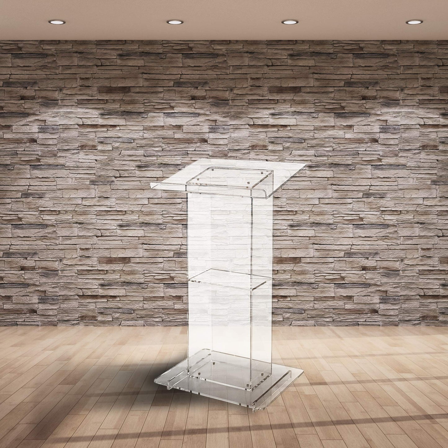 OEF Furnishings CoreGhost Series Commercial-Grade Modern Clear Acrylic Lectern with Shelf (24-inch Reading Surface)