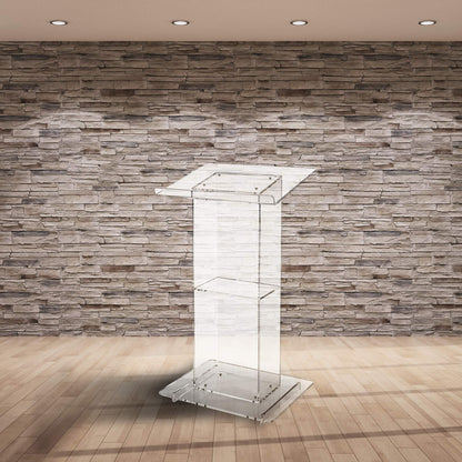 OEF Furnishings CoreGhost Series Commercial-Grade Modern Clear Acrylic Lectern with Shelf (24-inch Reading Surface)