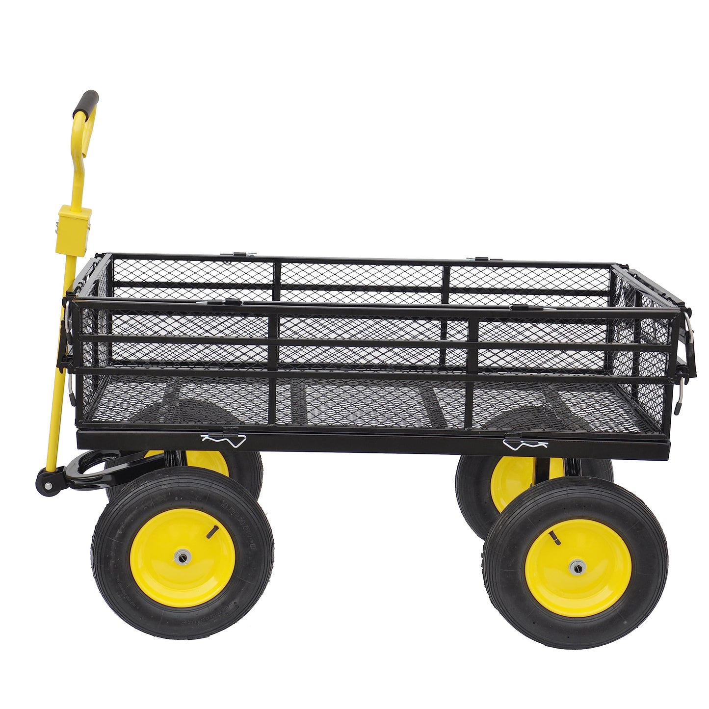 Heavy-Duty Iron Garden Cart Wagon with 1100 lbs Capacity, 15 inch Pneumatic Tires for Firewood, Debris & Outdoor Tasks - 55" L x 24" W x 46.8" H,Yellow & Black
