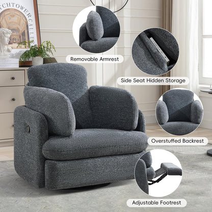 Bonzy Home Manual Recliner Chair, 360°Swivel Rocker Recliner Chair for Adults, Overstuffed Nursery Rocking Reclining Sofa with 2 Pillows and Hidden Storage, Dark Grey