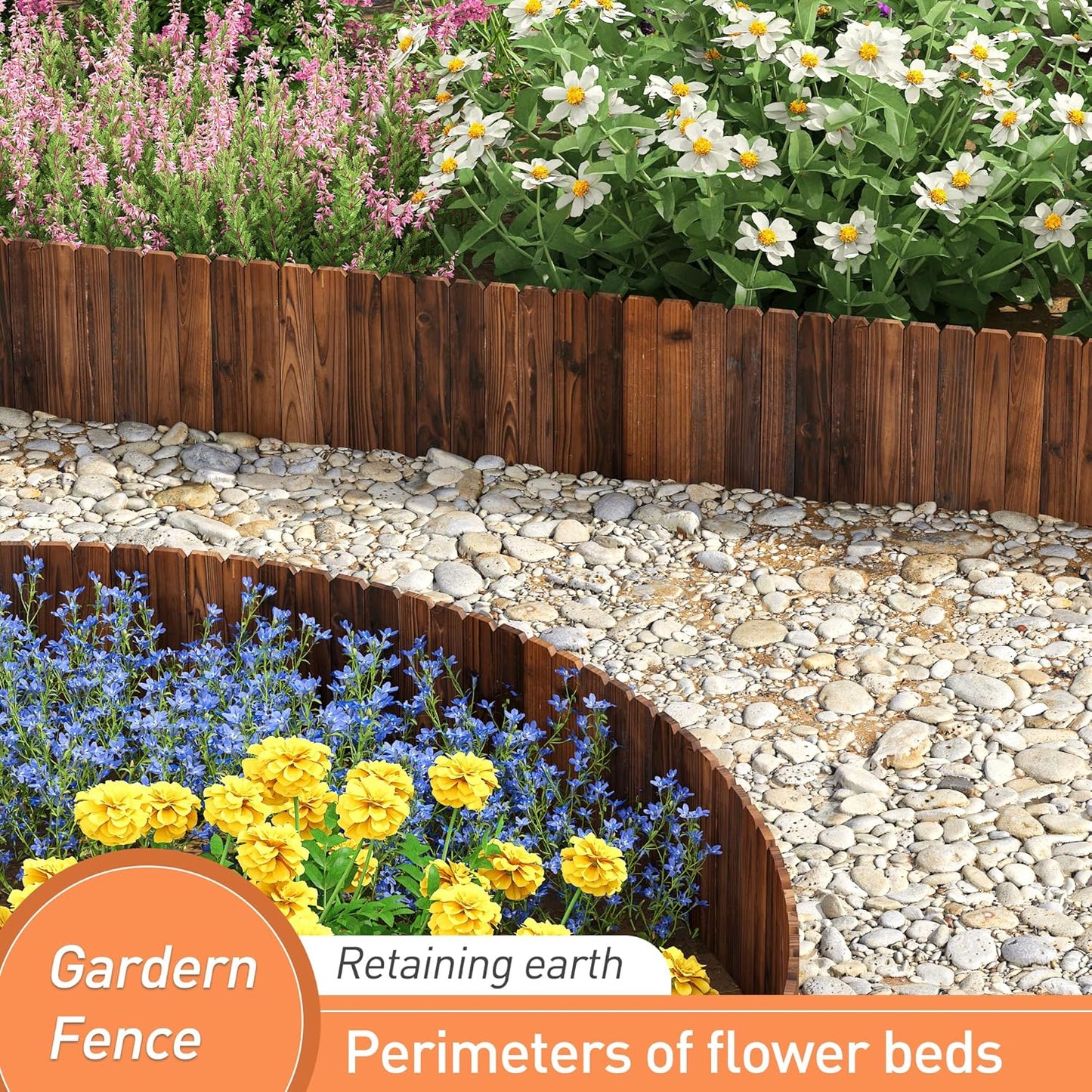 Wooden Garden Fence Decorative Landscape Edging, 11.8'' H x 48'' L Planting Tree Border for Yard Patio Path (1 PACK)