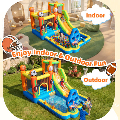 TOAOB Inflatable Water Slide for Kids 3-12: Blow Up Bounce House Backyard Water Park with 480W Blower- 9 in 1 Football-Themed for Outdoor Birthday Party