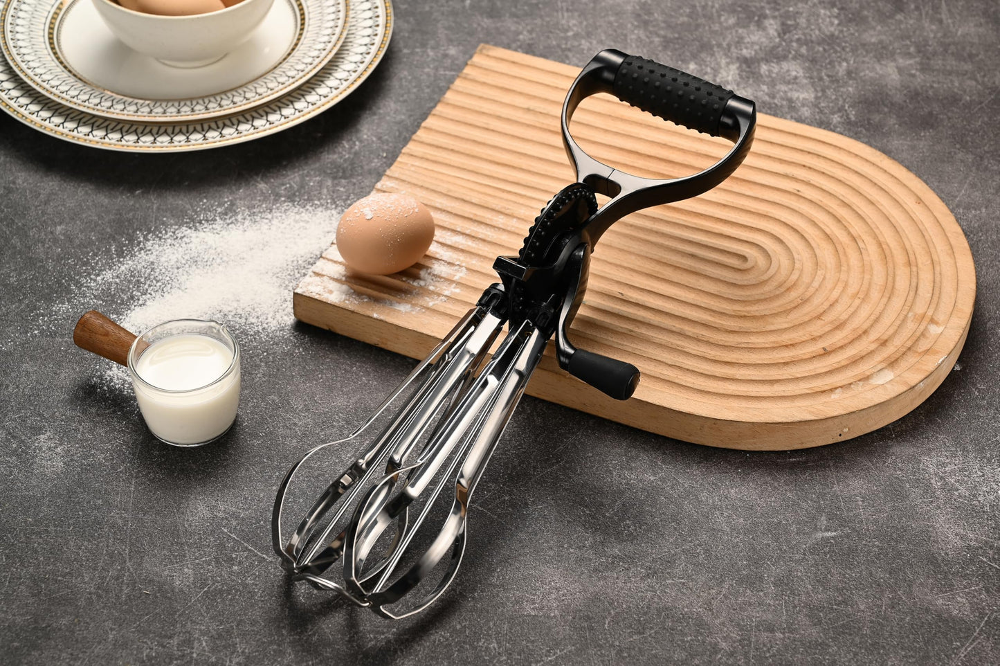 Fox Run Stainless Steel Manual Hand Mixer, Black Retro Style Egg Beater, 13" x 4"