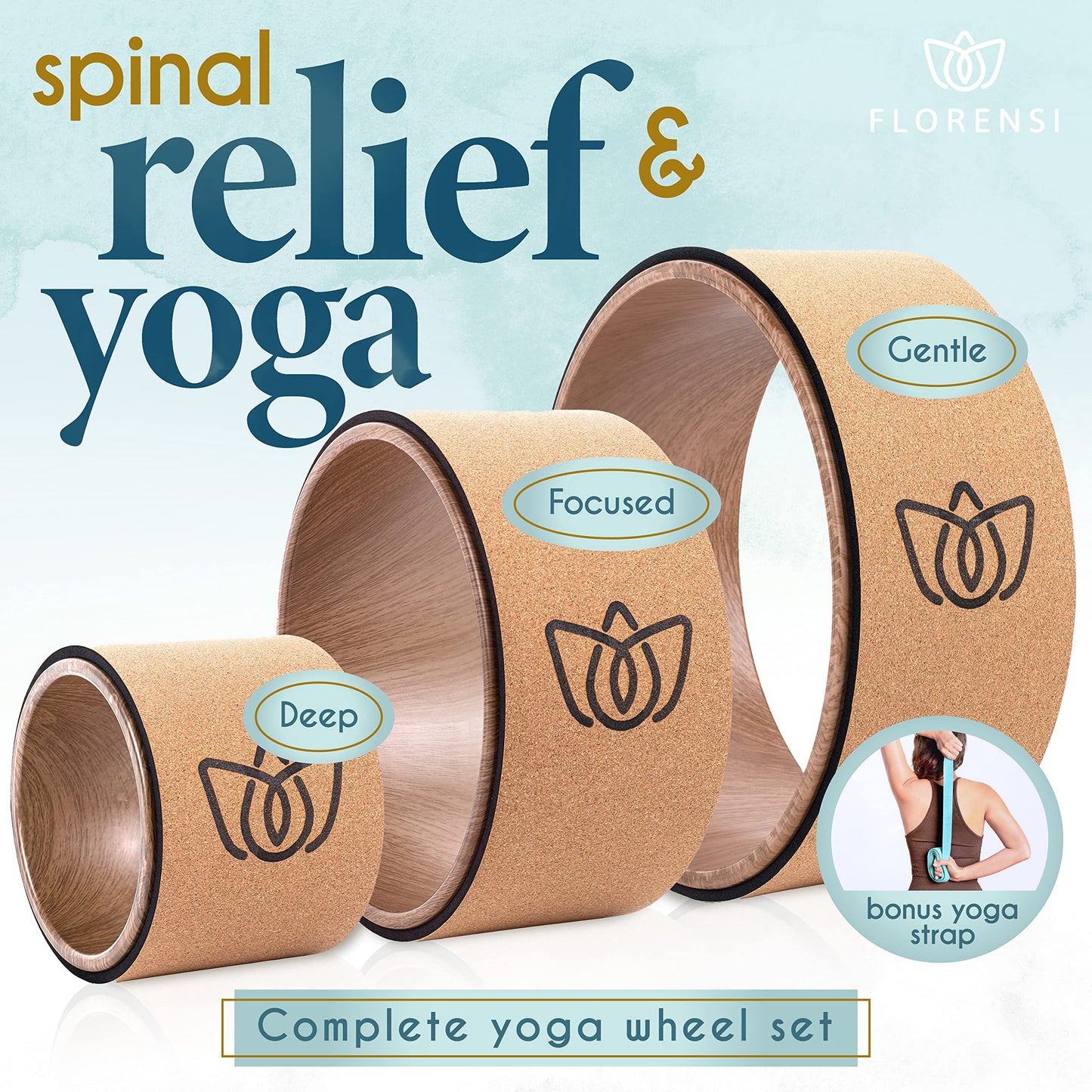 Florensi Back Roller - Back Stretcher, Back Cracker, Yoga Wheel, Deep Tissue Massager - for Back Pain Relief, Back Cracking, Yoga Stretching, Trigger Point Therapy - Foam Padded Rollers
