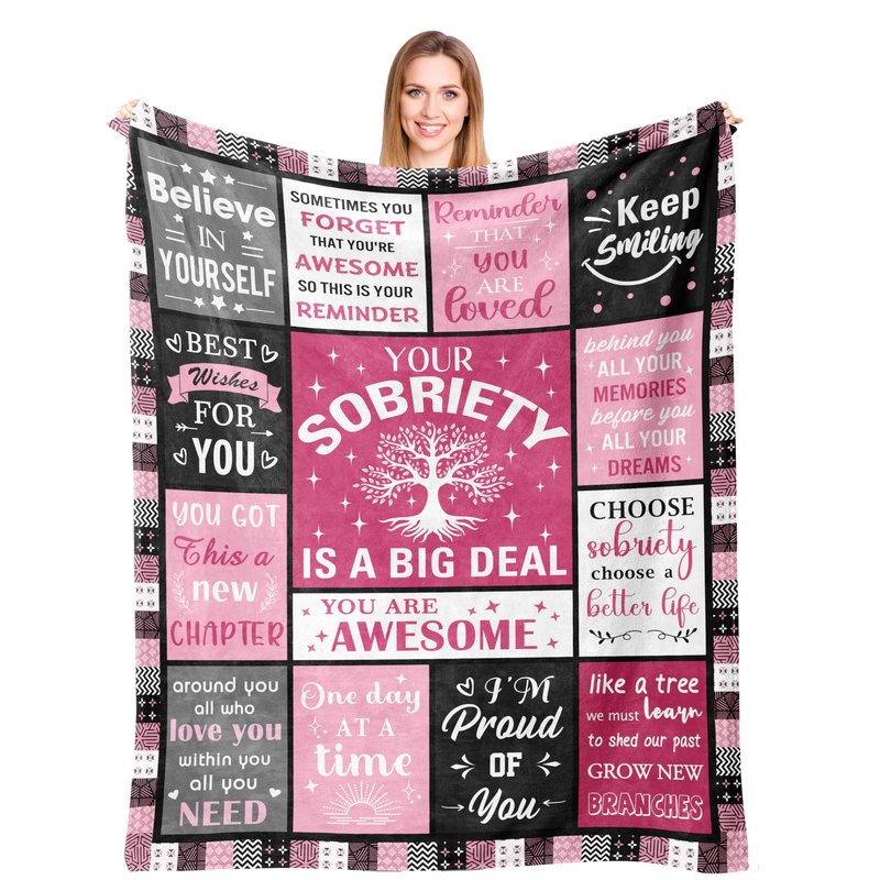 kituzol Sobriety Gifts for Women, Sober Blanket, Addiction Recovery Gift, 1 Year Sober Gift Ideas, AA Gifts Sobriety for Women 60"X50"
