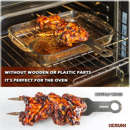 HERUKI Double Skewers 14.4" Stainless Steel Heavy Duty Double Prong Valentine’s Day Gift for Him Skewers for BBQ Kabob Shawarma Meat Fish Chicken Accessories for Grill Master Arsenal - 2 Units