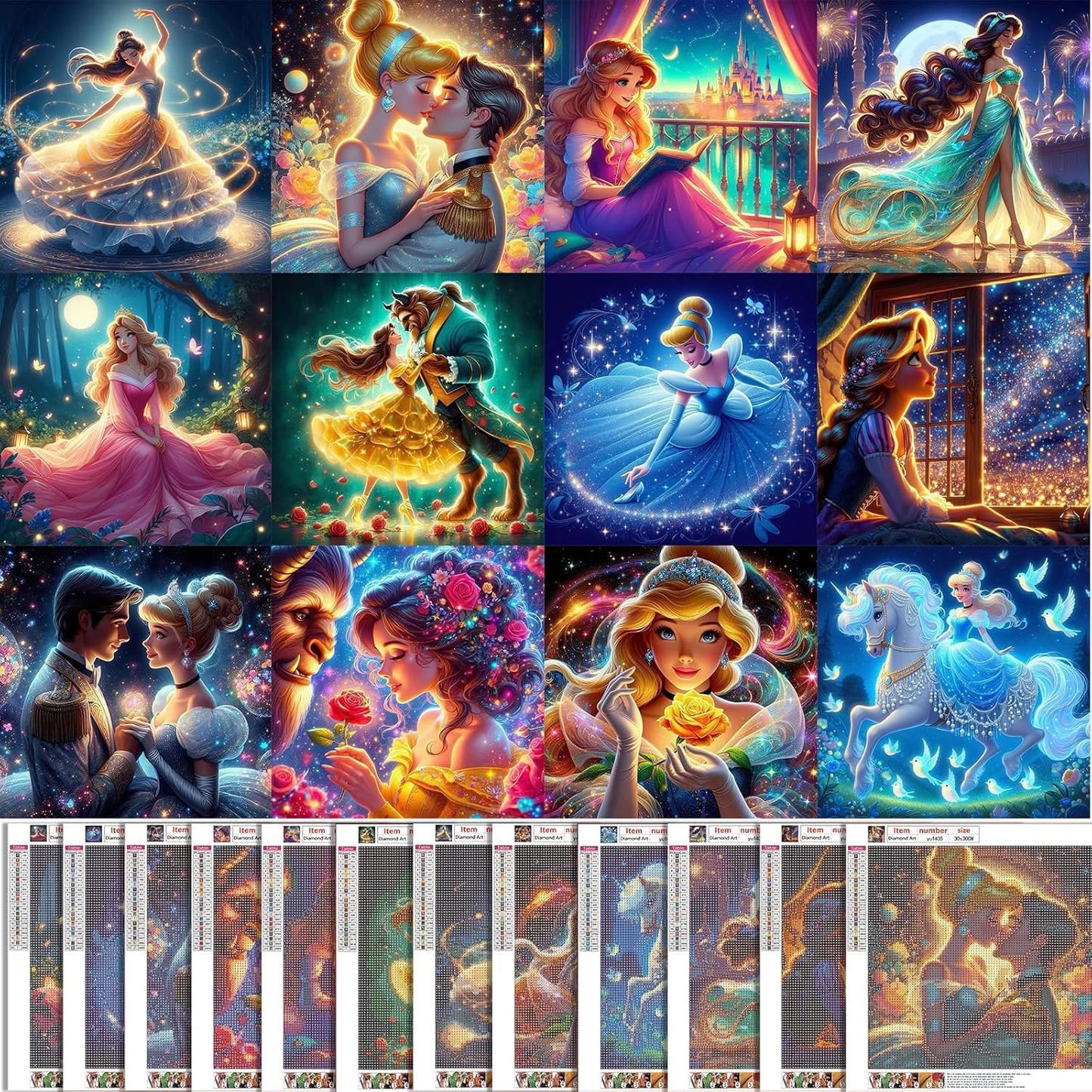 KEYRANKE 12 Pack Diamond Painting Kits for Adults 5D DIY Princess Diamond Art Kit Paint with Round Full Drill Diamonds for Beginners Gem Paintings Art for Home Wall Decor Gifts(12X12 Inch)
