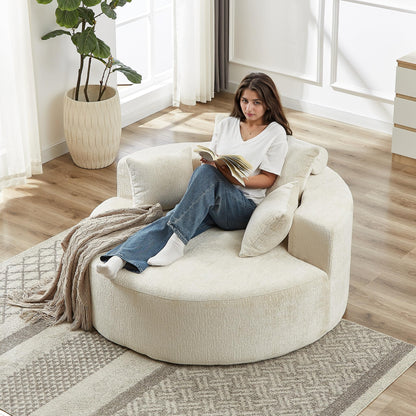 KEIKI 55" Chenille Accent Chair, Sponge Barrel Chairs Upholstered Round Sofa, Single Couch Armchair for Living Room, Beige