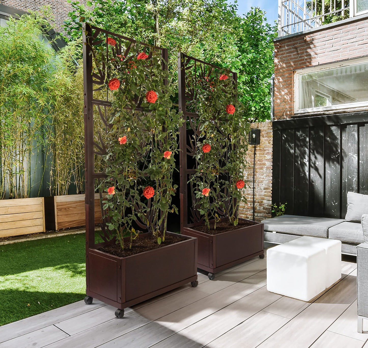 H Potter Trellis Planter with Wheels – 75" Freestanding Metal Privacy Screen Planter Box, Outdoor Indoor Garden Divider for Climbing Plants, Patio, Balcony, Deck
