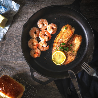 Utopia Kitchen Premium Saute Frying Pan 12 Inch, Cast Iron Chefs Pan, Pre Seasoned Cast iron Skillet With Lid, Safe Grill Cookware for Indoor & Outdoor Use, Black