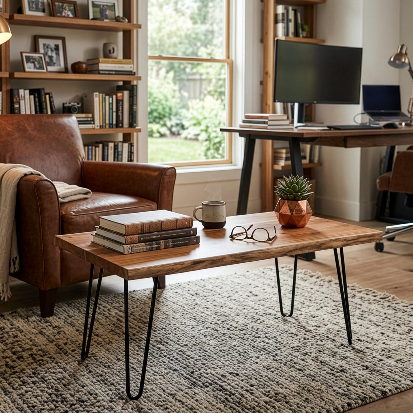Alaterre Furniture Live Edge Wood Coffee Table with Hairpin Metal Legs – Rustic Modern Farmhouse Living Room Table with Acacia Wood Top (48 Inch)