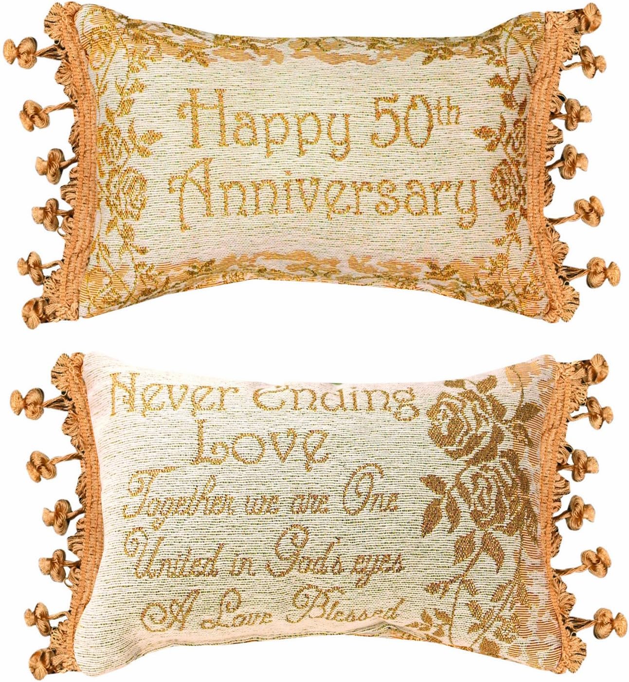 Manual 12.5 x 8.5-Inch Decorative Reversible Throw Pillow, Golden 50th Anniversary