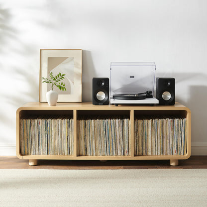 Crosley Furniture Zoe Large Modern Media Console and Record Player Stand with Storage for Vinyl Records, Ash