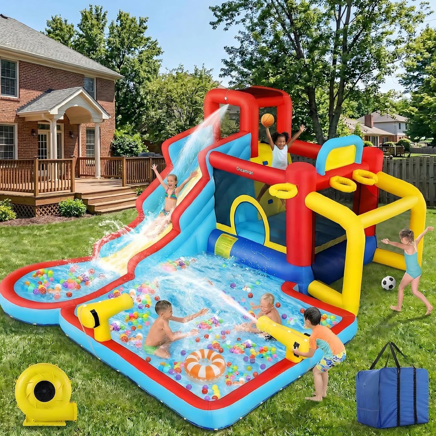 AKEYDIY Water Slide Bounce House,13×12.5ft Waterfall Waves Mega Water Slides Park |Inflatable Water Slide for Big Kids 8-12 &3-10,Large Pool,Blow Up Water Slide for Kids Backyard Outdoor