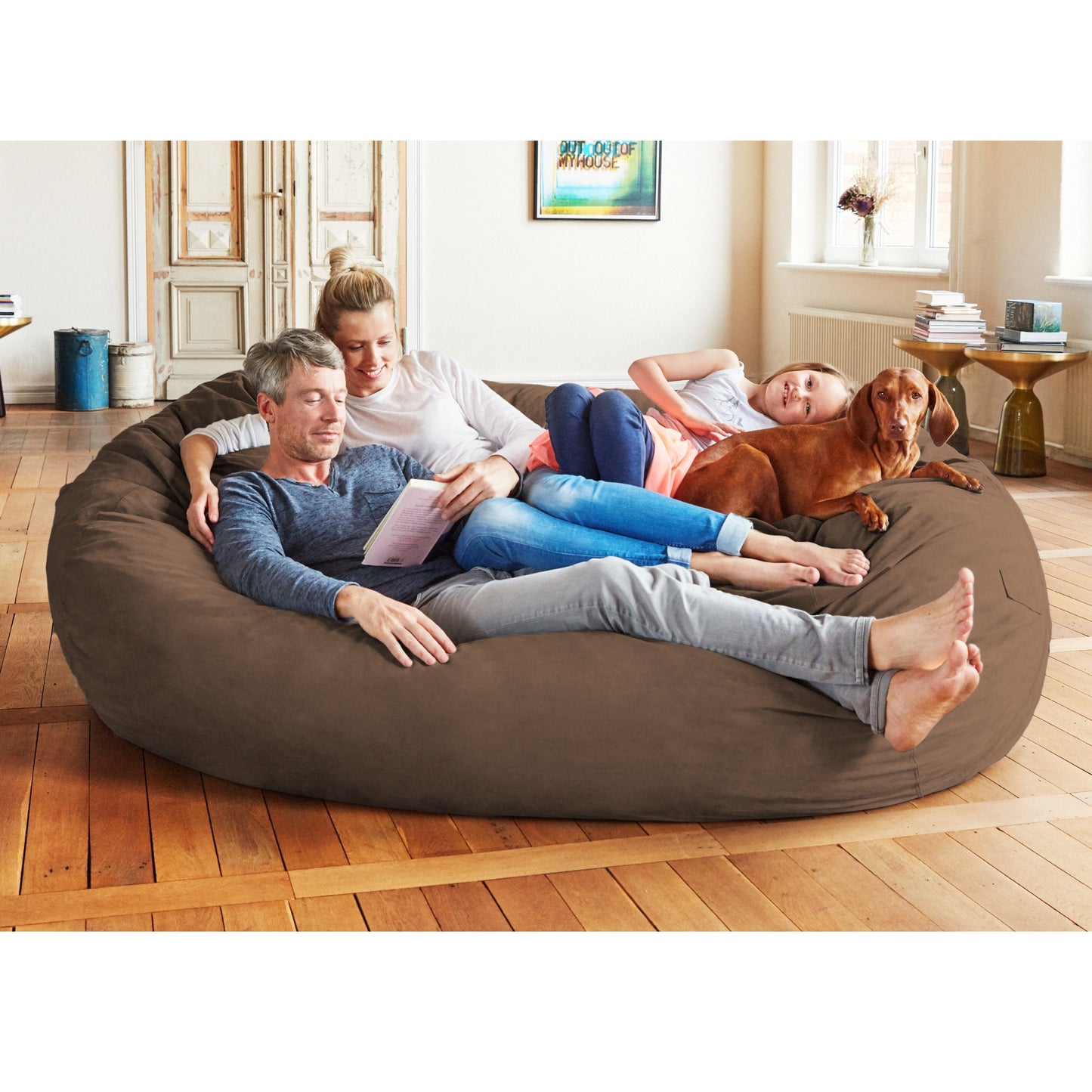 Lumaland Luxurious Giant 7ft Bean Bag Chair with Microsuede Cover - Ultra Soft, Foam Filling, Washable XXL Bean Bag Sofa for Kids, Teenagers, Adults - Sack Chair for Dorm, Family Room - Brown