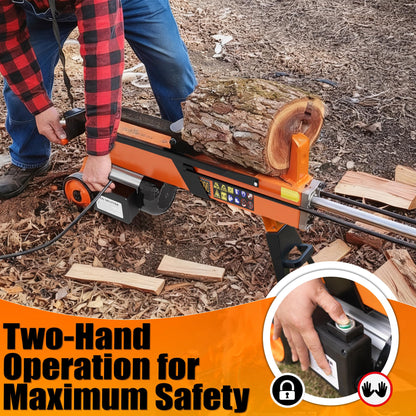 PPOLB 7 Ton Electric Wood Splitter, 15Amp Hydraulic Log Splitter, Portable Electric Log Splitter for Firewood, Compact Horizontal Wood Splitter for Backyard, Garage, Cabin - Orange