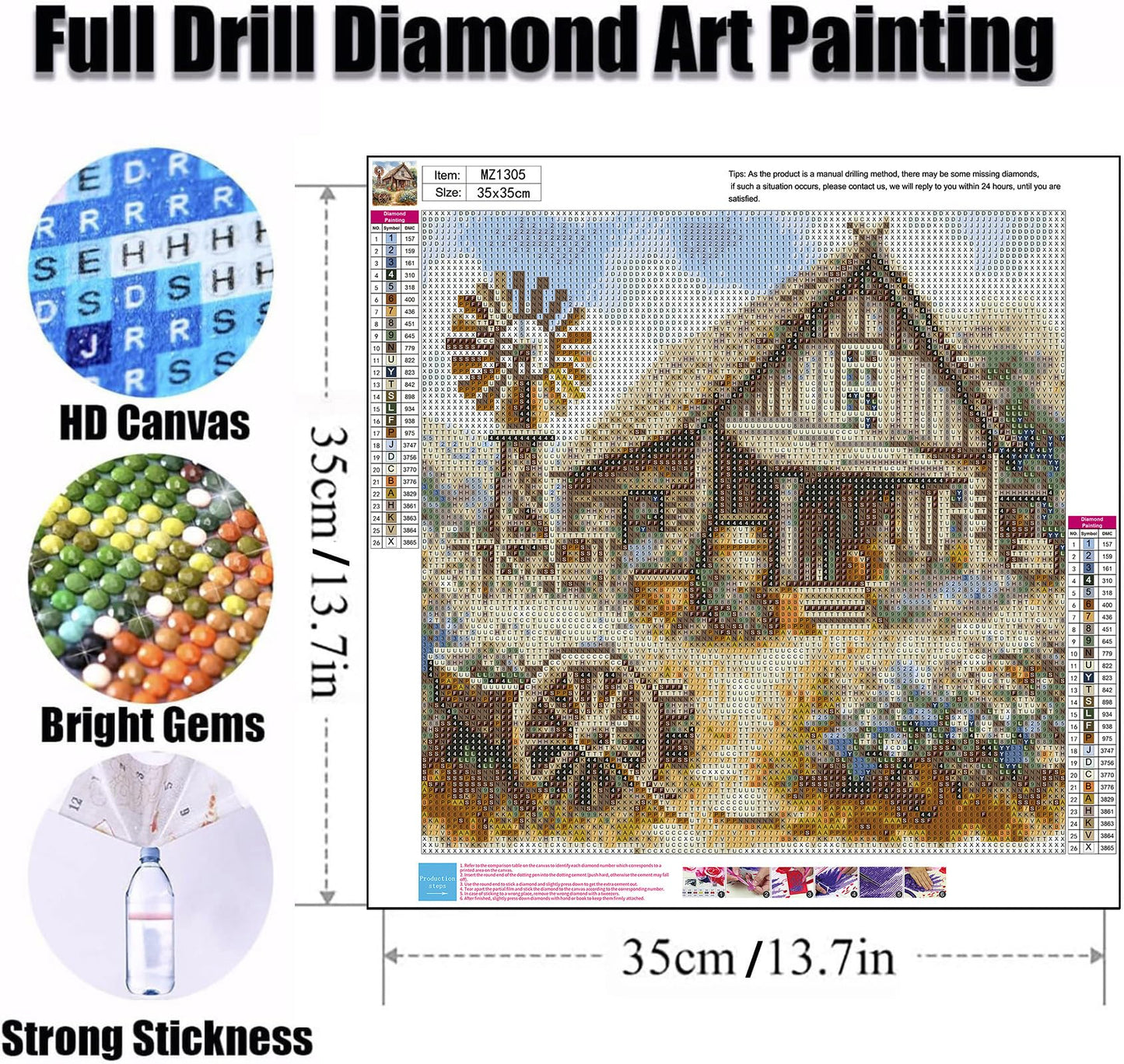 Ekuxom 3 Pack Diamond Art Kits for Adults - Rustic Farmhouse Daisy Diamond Painting Kits for Adults - 5D DIY Round Full Drill Diamond Dot Gem Art Crystal Kits for Home Wall Decor 14x14inch