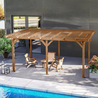 Outsunny 12' x 16' Outdoor Pergola, Wood Gazebo Grape Trellis with Stable Structure for Climbing Plant Support, Garden, Patio, Backyard, Deck, Brown